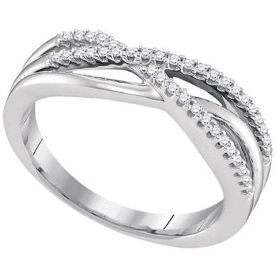 Diamond Band |  10kt White Gold Womens Round Diamond Triple Strand Crossover Band Ring 1/6 Cttw |  Splendid Jewellery