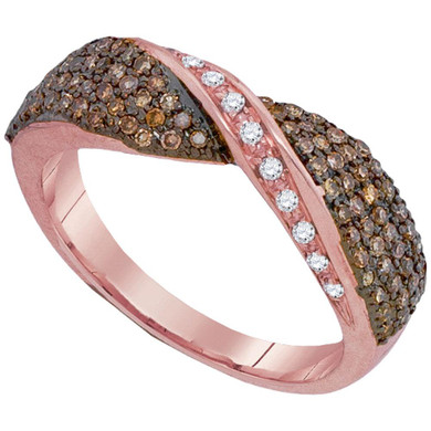 Diamond Band |  10kt Rose Gold Womens Round Brown Diamond Crossover Band 1/2 Cttw |  Splendid Jewellery