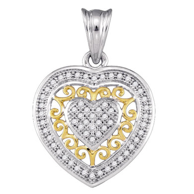 Diamond Heart & Love Symbol Pendant |  10kt Two-tone Gold Womens Round Diamond Openwork Heart Pendant 1/6 Cttw |  Splendid Jewellery