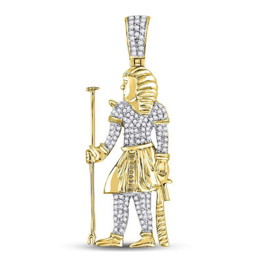 Men's Diamond Charm Pendant |  10kt Yellow Gold Mens Round Diamond Egyptian Pharaoh Charm Pendant 3/8 Cttw |  Splendid Jewellery