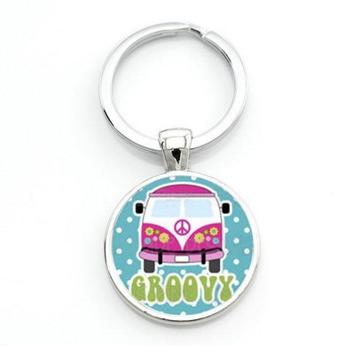 Pink Van Hippie in Peace Key Chain
