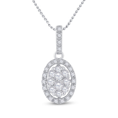 Diamond Fashion Pendant |  14kt White Gold Womens Round Diamond Oval Cluster Pendant 1/2 Cttw |  Splendid Jewellery