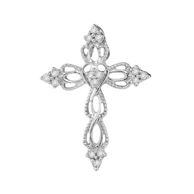 Diamond Cross Pendant |  10kt White Gold Womens Round Diamond Heart Cross Religious Pendant 1/6 Cttw |  Splendid Jewellery