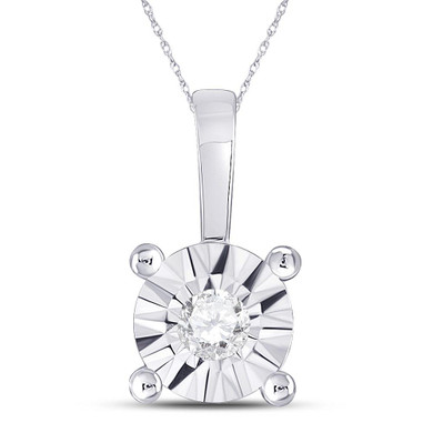 Diamond Solitaire Pendant |  10kt White Gold Womens Round Diamond Illusion-set Solitaire Pendant 1/10 Cttw |  Splendid Jewellery