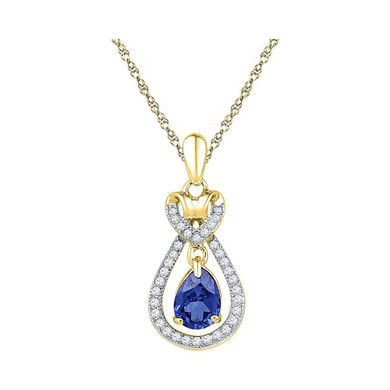 Gemstone Fashion Pendant |  10kt Yellow Gold Womens Oval Lab-Created Blue Sapphire Solitaire Pendant 1/6 Cttw |  Splendid Jewellery