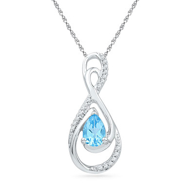 Gemstone Fashion Pendant |  10kt White Gold Womens Oval Lab-Created Blue Topaz Solitaire Pendant 3/4 Cttw |  Splendid Jewellery