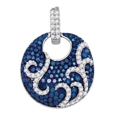 Diamond Circle Pendant |  10kt White Gold Womens Round Blue Color Enhanced Diamond Circle Pendant 1 Cttw |  Splendid Jewellery