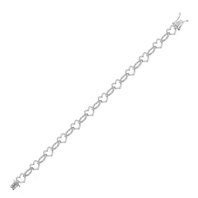 Bracelets |  Sterling Silver Womens Round Diamond Heart Outline Link Bracelet 1/12 Cttw |  Splendid Jewellery