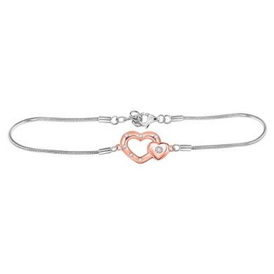 Bracelets |  Sterling Silver Womens Round Diamond Double Heart Fashion Bracelet 1/20 Cttw |  Splendid Jewellery
