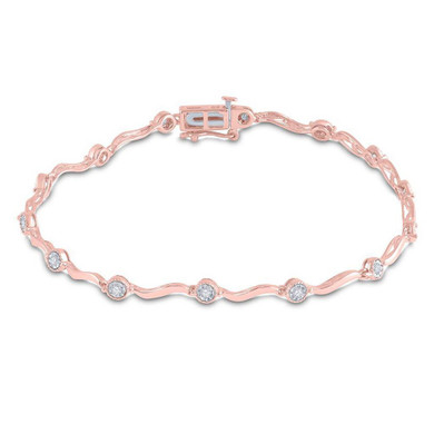 Bracelets |  10kt Rose Gold Womens Round Diamond Link Fashion Bracelet 1/4 Cttw |  Splendid Jewellery