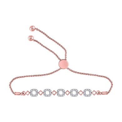 Bracelets |  10kt Rose Gold Womens Round Diamond Linked Squares Bolo Bracelet 1/4 Cttw |  Splendid Jewellery