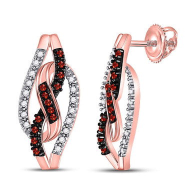 Earrings |  10kt Rose Gold Womens Round Red Color Enhanced Diamond Fashion Earrings 1/6 Cttw |  Splendid Jewellery