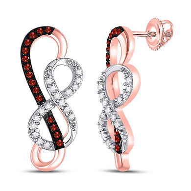 Earrings |  10kt Rose Gold Womens Round Red Color Enhanced Diamond Infinity Earrings 1/6 Cttw |  Splendid Jewellery