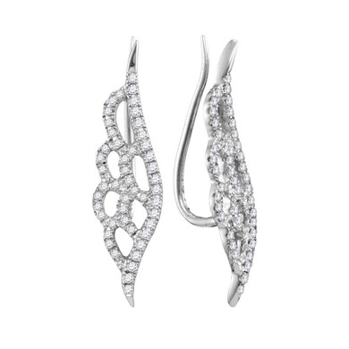 Earrings |  10kt White Gold Womens Round Diamond Winged Climber Earrings 1/3 Cttw |  Splendid Jewellery