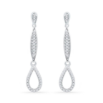 Earrings |  10kt White Gold Womens Round Diamond Slender Teardrop Dangle Earrings 1/5 Cttw |  Splendid Jewellery Earrings |  10kt White Gold Womens Round Diamond Slender Teardrop Dangle Earrings 1/5 Cttw |  Splendid Jewellery