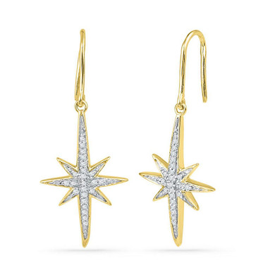 Earrings |  10kt Yellow Gold Womens Round Diamond Starburst Dangle Earrings 1/6 Cttw |  Splendid Jewellery Earrings |  10kt Yellow Gold Womens Round Diamond Starburst Dangle Earrings 1/6 Cttw |  Splendid Jewellery