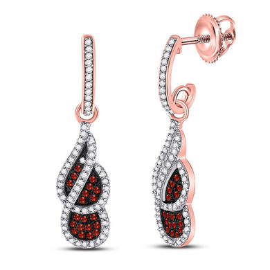 Earrings |  10kt Rose Gold Womens Round Red Color Enhanced Diamond Cluster Dangle Earrings 3/8 Cttw |  Splendid Jewellery