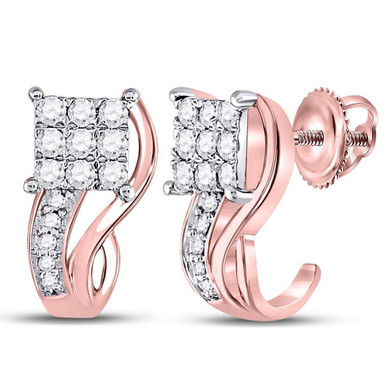 Earrings |  10kt Rose Gold Womens Round Diamond Square Half J Hoop Earrings 3/8 Cttw |  Splendid Jewellery