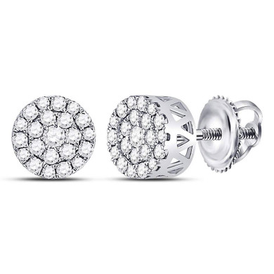 Earrings |  14kt White Gold Womens Round Diamond Flower Halo Cluster Earrings 1/2 Cttw |  Splendid Jewellery