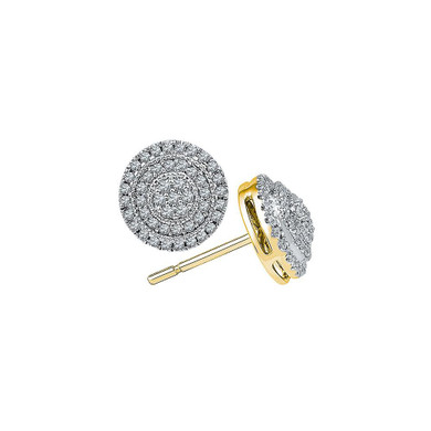 Earrings |  10kt Yellow Gold Womens Round Diamond Concentric Circle Frame Cluster Earrings 1/2 Cttw |  Splendid Jewellery