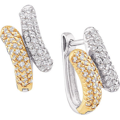 Earrings |  14kt Two-tone Gold Womens Round Diamond Bypass Huggie Earrings 1/2 Cttw |  Splendid Jewellery