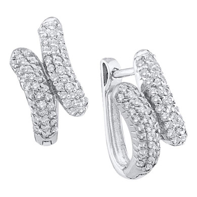 Earrings |  14kt White Gold Womens Round Diamond Bypass Huggie Hoop Earrings 1/2 Cttw |  Splendid Jewellery