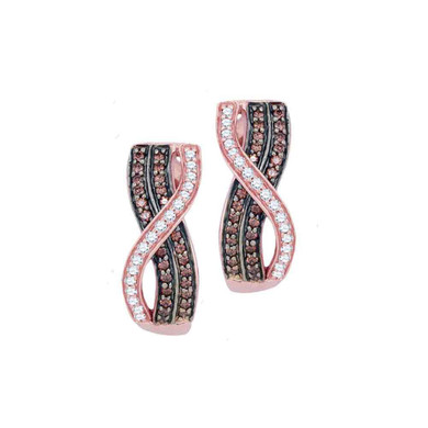 Earrings |  10kt Rose Gold Womens Round Brown Diamond Vertical Crossover Stripe Hoop Earrings 1/2 Cttw |  Splendid Jewellery