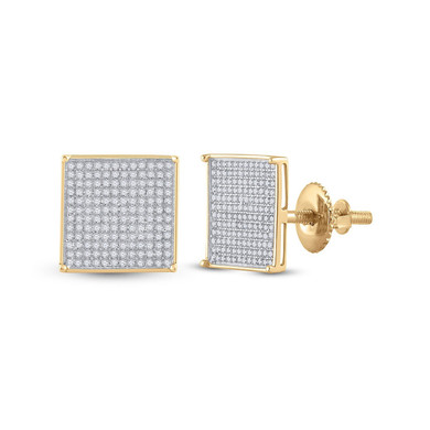 Earrings |  14kt Yellow Gold Womens Round Diamond Square Earrings 7/8 Cttw |  Splendid Jewellery