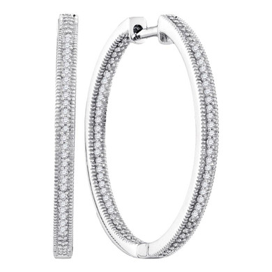 Earrings |  10kt White Gold Womens Round Diamond Inside Outside Hoop Earrings 1/2 Cttw |  Splendid Jewellery