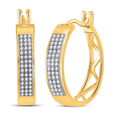 Earrings |  10kt Yellow Gold Womens Round Diamond Triple Row Hoop Earrings 1/4 Cttw |  Splendid Jewellery