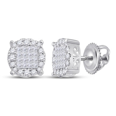 Earrings |  14kt White Gold Womens Princess Diamond Fashion Cluster Earrings 1 Cttw |  Splendid Jewellery