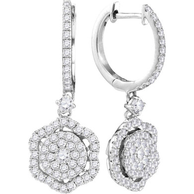 Earrings |  14kt White Gold Womens Round Diamond Hexagon Frame Cluster Dangle Earrings 1 Cttw |  Splendid Jewellery Earrings |  14kt White Gold Womens Round Diamond Hexagon Frame Cluster Dangle Earrings 1 Cttw |  Splendid Jewellery