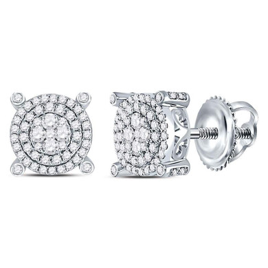 Earrings |  14kt White Gold Womens Round Diamond Circle Cluster Earrings 5/8 Cttw |  Splendid Jewellery