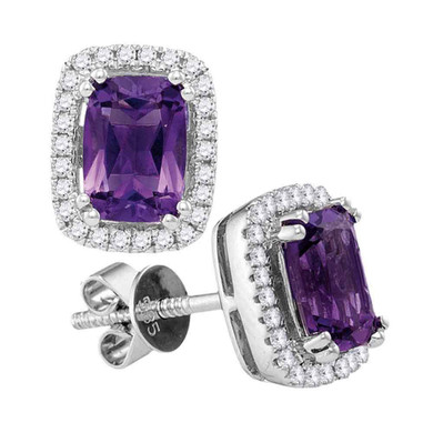 Earrings |  14kt White Gold Womens Oval Natural Amethyst Diamond Stud Earrings 1-7/8 Cttw |  Splendid Jewellery