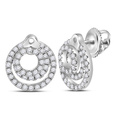 Earrings |  14kt White Gold Womens Round Diamond Circle Earrings 1/2 Cttw |  Splendid Jewellery