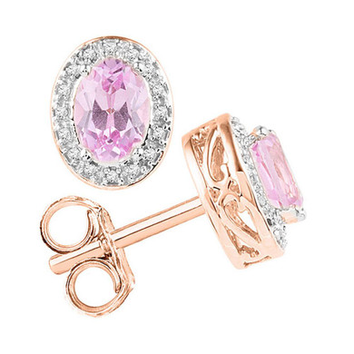 Earrings |  10kt Rose Gold Womens Oval Morganite Stud Diamond Accent Earrings 1-1/3 Cttw |  Splendid Jewellery