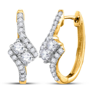Earrings |  14kt Yellow Gold Womens Round Diamond Bypass 2-stone Earrings 1/2 Cttw |  Splendid Jewellery