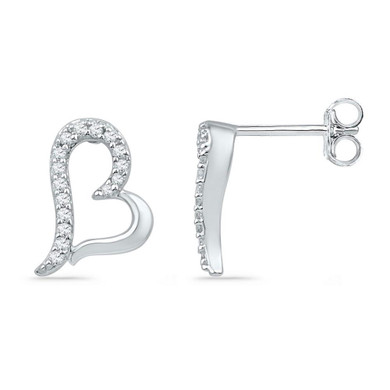 Earrings |  10kt White Gold Womens Round Diamond Heart Earrings 1/10 Cttw |  Splendid Jewellery Earrings |  10kt White Gold Womens Round Diamond Heart Earrings 1/10 Cttw |  Splendid Jewellery