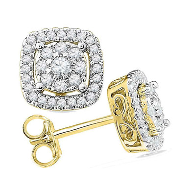 Earrings |  10kt Yellow Gold Womens Round Diamond Framed Square Cluster Earrings 1/2 Cttw |  Splendid Jewellery Earrings |  10kt Yellow Gold Womens Round Diamond Framed Square Cluster Earrings 1/2 Cttw |  Splendid Jewellery