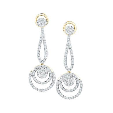 Earrings |  10kt Yellow Gold Womens Round Diamond Circle Cluster Dangle Earrings 1 Cttw |  Splendid Jewellery Earrings |  10kt Yellow Gold Womens Round Diamond Circle Cluster Dangle Earrings 1 Cttw |  Splendid Jewellery