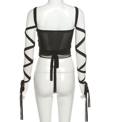 Lace Up Sleeve Bandage Crop Top