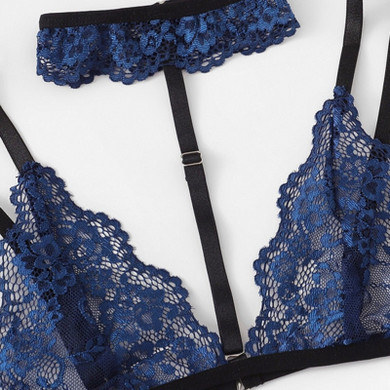 Goddess Black Sexy Floral Scalloped Trim Lace Lingerie Set