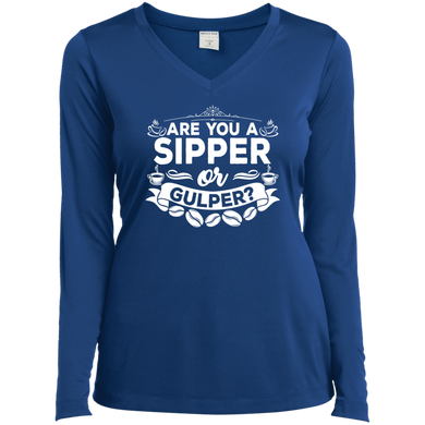 Ladies' LS Performance V-Neck T-Shirt Coffee Sipper