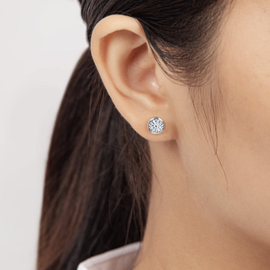 Bezel Setting Round Cut Moissanite Stud Earrings