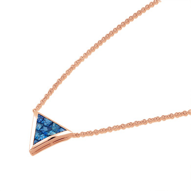 18K Solid Gold Natural Blue Sapphire Triangle Necklace