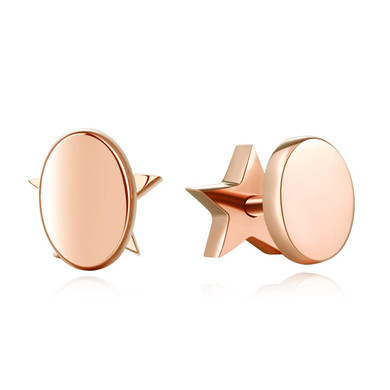 14K Solid Gold Stud Earrings Exclusively Handcrafted Double Side Star Round Shaped Earrings for Women