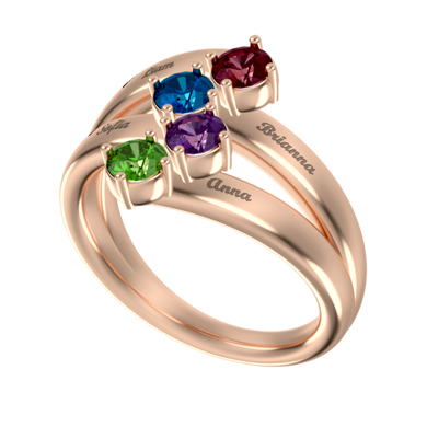 Mother Name Ring With 4 Birthstones