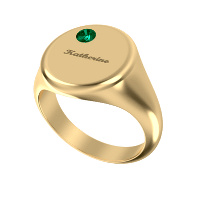Round Signet Name Ring With Birthstone