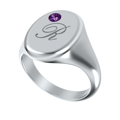 Oval Signet Initial Ring With Birthstone
