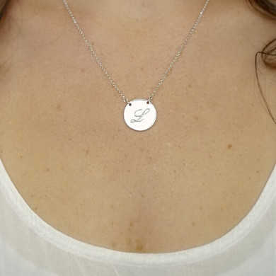 Engraved Initial Disc Necklace